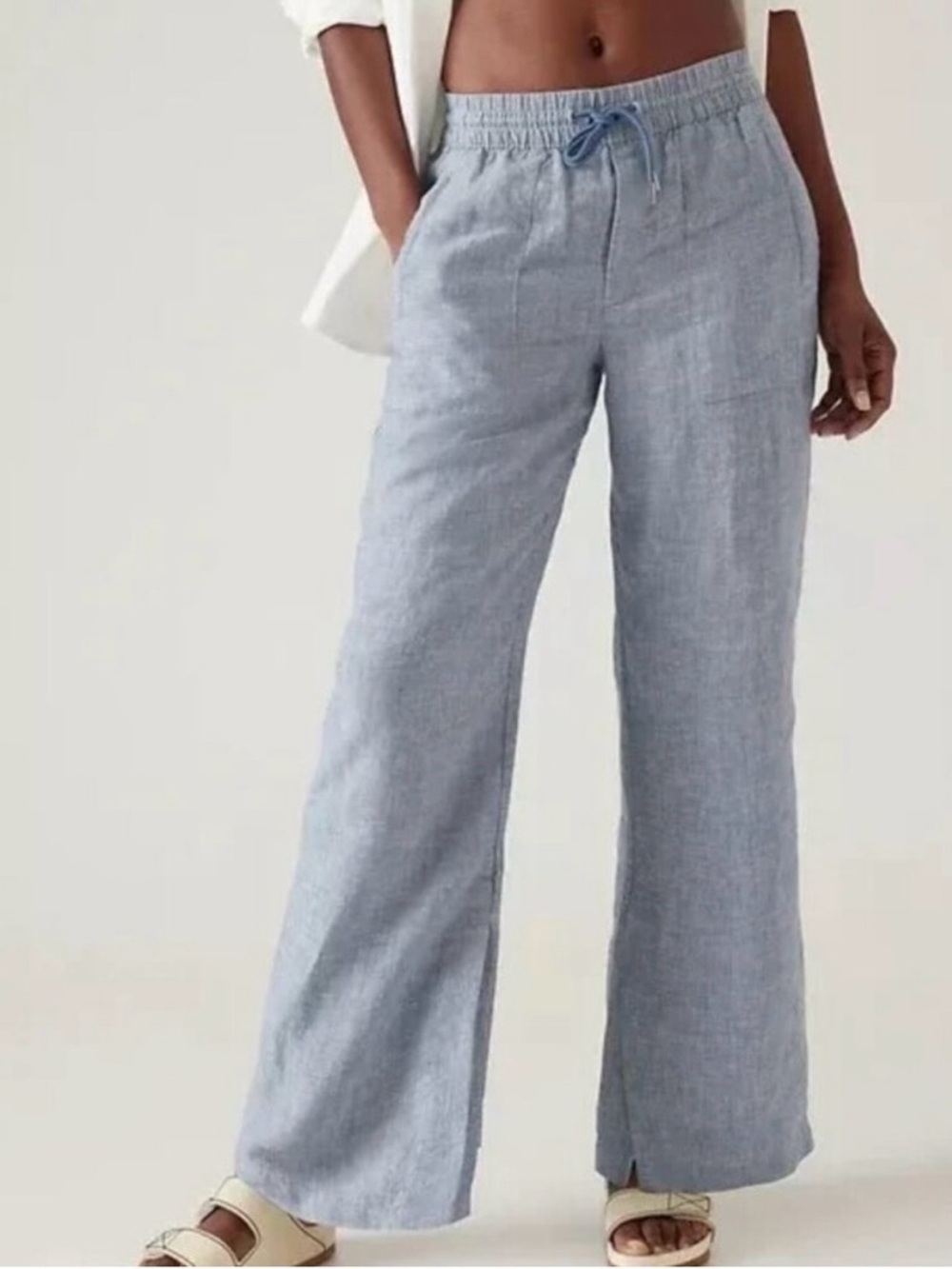 Athleta Retreat Linen Wide Leg Pants in Chambray